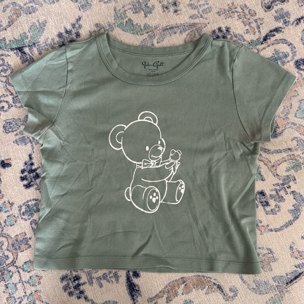 brandy melville green bear baby tee